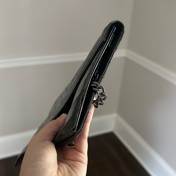 Pre Loved Yves Saint Laurent Chevron Envelope Clutch Leather Women Black Clutch - Picture 9 of 10